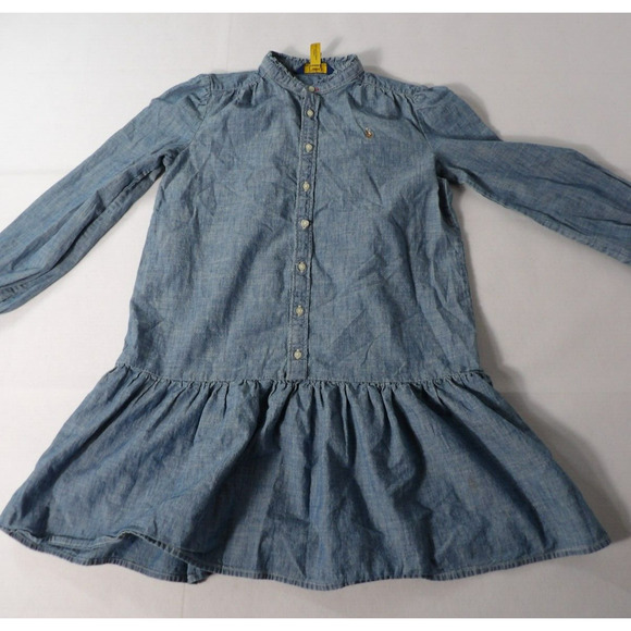 Polo Ralph Lauren Dress Girls Sz 12 Chambray Blue Drop Waist Cottage Core - Picture 4 of 15